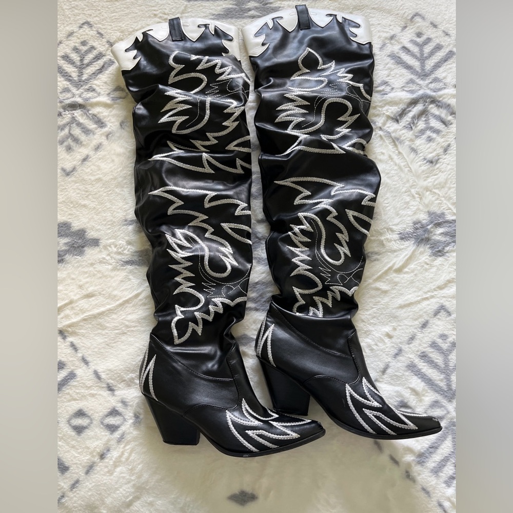 Cape Robbin Kelsey-21 Black Western Pointed Slouchy Over The Knee Thigh Boots 9